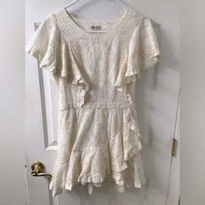 LOVESHACKFANCY SZ 6 EYELET DRESS IN OFF WHITE EUC SIDE ZIP LINED